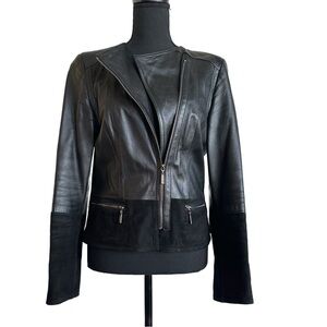Genuine Leather Black Jacket with Suede Detail Moto Style Size S